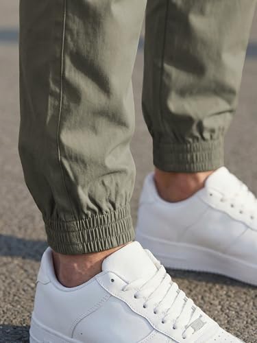 JMIERR Mens Fashion Cargo Joggers Pants - Casual Tapered Stretch Chino Athletic Sweatpants Drawstring Work Hiking Workout Trousers with Pockets Fall Clothing, XL, Olive Green