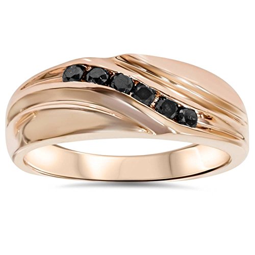 Pompeii 1/4ct Black Diamond Mens 14K Rose Gold Wedding Ring - Size 6