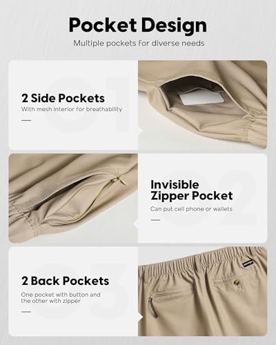 maamgic Men's 5 Inseam Shorts Casual Classic Fit Short Men with Multi-Pocket Mens Workout Shorts Hybrid Quick Dry Shorts Khaki Medium