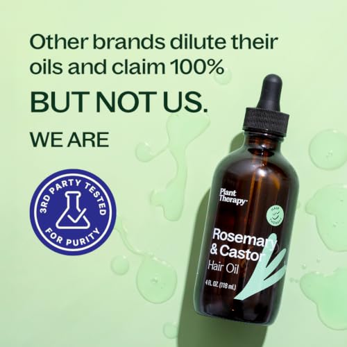 Plant Therapy Rosemary & Castor Oil - 4 oz Hair Treatment for Growth, Shine, Softness, Healthy Scalp & Hair Mask