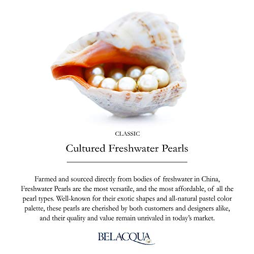 Belacqua White Cultured Freshwater Pearl Station Tin Cup Necklace in 10K Yellow Gold, Size 6MM-7MM, 18" Dainty Cable Chain, Real Pearl Jewelry for Women, Gift Box Included