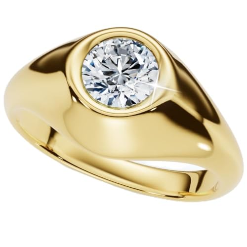 P3 POMPEII3 Pompeii Mens Solitaire Round Diamond Ring 1Ct Anniversary Pinky Ring 14k Gold Lab Grown - Size 9.5 (G,VS2-SI1)