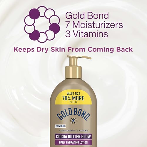 Gold Bond Cocoa Butter Glow Daily Hydrating Lotion for Dry Skin, 24 oz