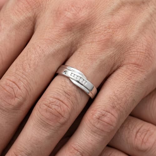 P3 POMPEII3 Pompeii Mens Cut Diamond Wedding Ring 1/6cttw 10K White Gold High Polished Channel Set - Size 11