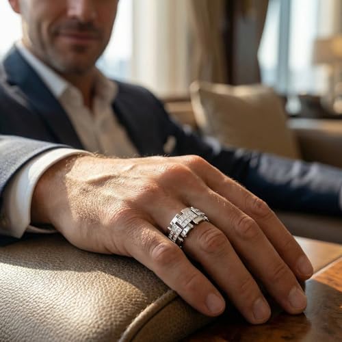 Pompeii 3/4Ct Men's Round Cut Diamond 10MM Wide Ring Wedding Band 10k Gold Lab Grown - Size 10 (F/G,VS1-VS2)
