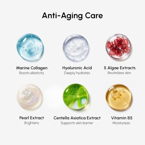 MAREE Collagen Facial Mask with Hyaluronic Acid — Sheet Face Mask Skincare — Centella Asiatica, Green & Red Algae Extract — Hydrating Facemask For Women Skin Care — Mascarillas Para La Cara — 6 Count