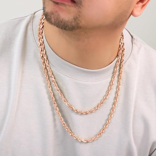 Nuragold 10k Real Rose Gold 6mm Rope Chain Diamond Cut Mens Necklace - 22"