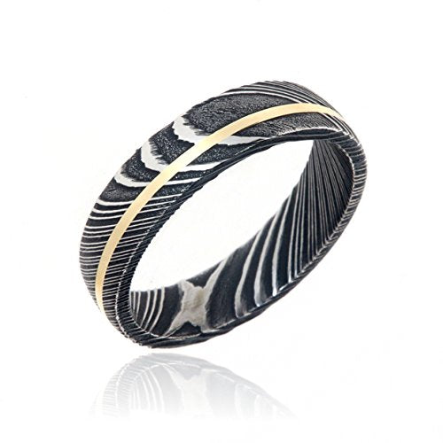 Damascus Steel Wedding Bands USA Made 14k Gold Rings Damascus Rings