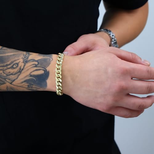 Nuragold 14k Real Yellow Gold Miami Cuban Link 9mm Chain Italian Bracelet - 7"