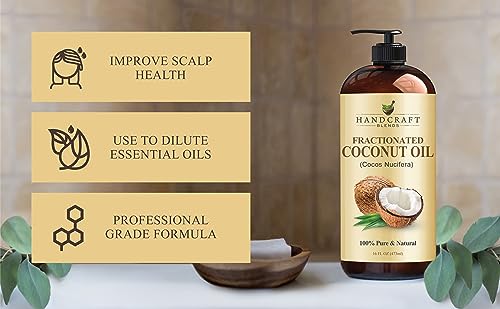 Handcraft Blends Fractionated Coconut Oil - 16 Fl Oz - 100% Pure and Natural - Premium Grade Carrier Oil for Skin, Hair and Body - Massage - Hair Tonic