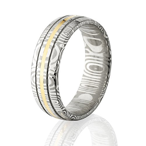 The Jewelry Source Mens Wedding Bands Premium Wedding Rings for Men Damascus Steel 14k Gold Inlay