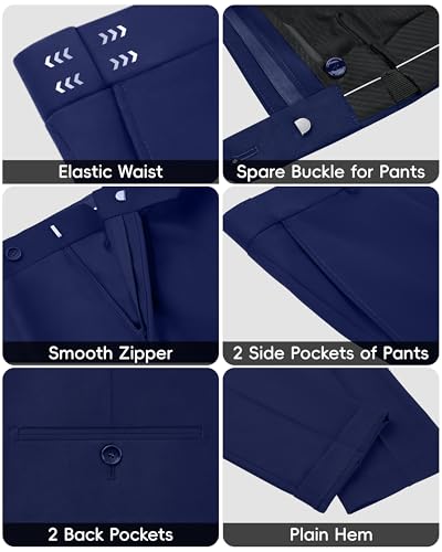 LUPURTY Men's 2 Piece Suits Slim Fit One Button Blazer Jacket Pants Tuxedo Set with Tie for Prom, Wedding and Business Navy