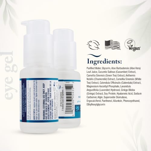Beauty Without Cruelty Under Eye Gel – Nourishing Botanical Blend with Aloe Vera, Cucumber, Green Tea, Hyaluronic Acid + Cotton Round