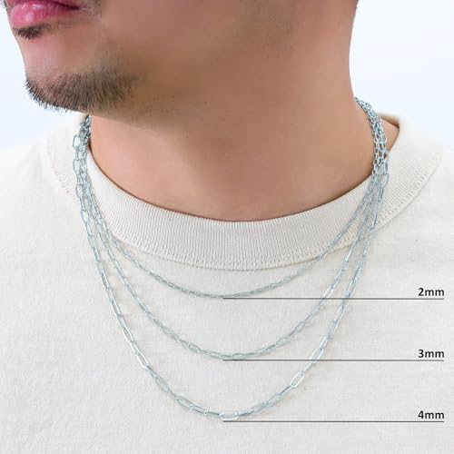 Nuragold 10k Real White Gold Paperclip 4mm Elongated Cable Link Necklace (16"-24") Dainty Italian Jewelry for Men & Women - 4mm,18"
