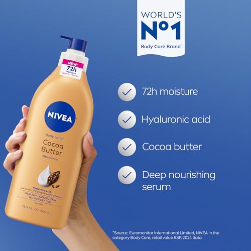 NIVEA Cocoa Butter Body Lotion for Dry Skin with Hyaluronic Acid, 16.9 Oz