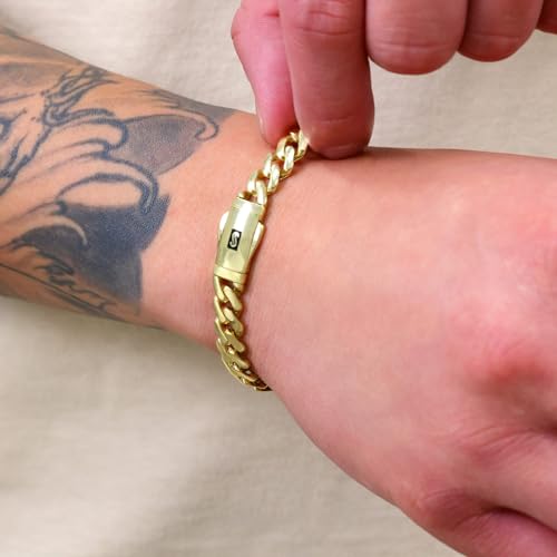 Nuragold 14k Real Yellow Gold Royal Monaco 7.5mm Miami Cuban Chain Bracelet - 7"