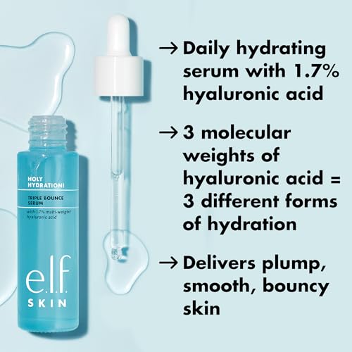 e.l.f. SKIN Holy Hydration! Triple Bounce Serum, 1.7% Hyaluronic Acid Serum For Plump, Bouncy Skin, Moisturizing & Hydrating, Vegan & Cruelty-Free