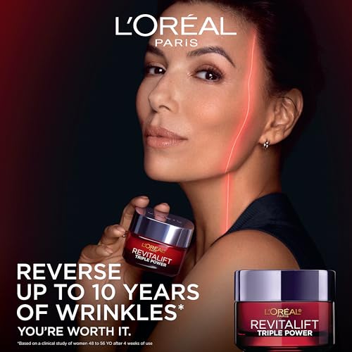L'Oreal Paris Revitalift Triple Power Anti-Aging Face Moisturizer, Pro Retinol, Hyaluronic Acid & Vitamin C to Reduce Wrinkles, Firm & Brighten Skin, 1.7 Oz