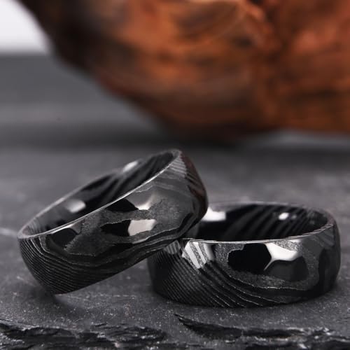 Concept Knight Gold/Black Damascus Steel Rings for Men Men's Wedding Bands