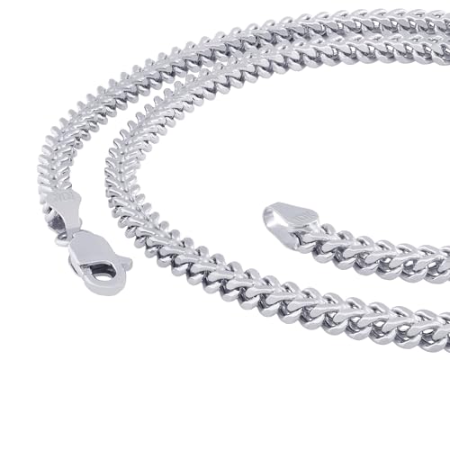 Nuragold 10K Real White Gold 2.5mm Franco Square Box Wheat Chain Necklace - 22"