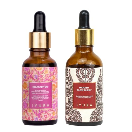 Day & Night Face Oil Duo for Dry, Mature Skin—Moisturizing AM-to-PM Face Care—Saffron + Manjistha—Smoothing, Brightening, Even-Toning, Glow-Boosting Routine—Non-Sticky, Non-Greasy, Fast-Absorbing