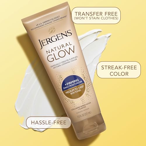 Jergens Natural Glow +Firming Self Tanner Body Lotion, Med-Deep, 7.5oz, 2pk
