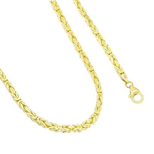 Nuragold 14k Real Yellow Gold Byzantine 3.5mm Solid Chain Mens Necklace - 24"