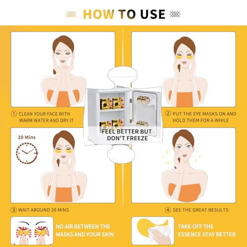 24K Gold Eye Masks for Dark Circles and Puffiness 70PCS, Under Eye Patches for Puffy Eyes Treatment, Under Eye Gel Pads w/ Collagen, Caffeine, Peptides for Eye Bags Treatment, Gel Eye Mask Skincare