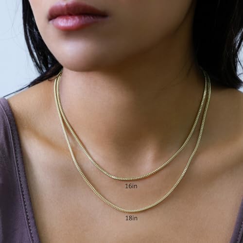 Nuragold 10K Real Yellow Gold 2mm Franco Square Box Wheat Chain Necklace - 20"