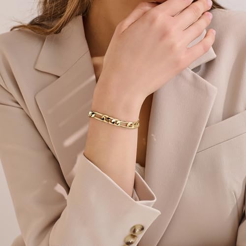 AHSIWC 14K Gold Bracelets for Women & Men Trendy Dainty 7mm Figaro Bracelet for Men Hypoallergenic Gold Chain Bracelet for Women Jewelry Gifts