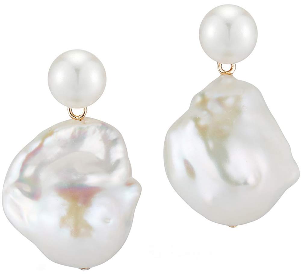 Mateo New York, Duality Pearl Earring, Yellow Gold