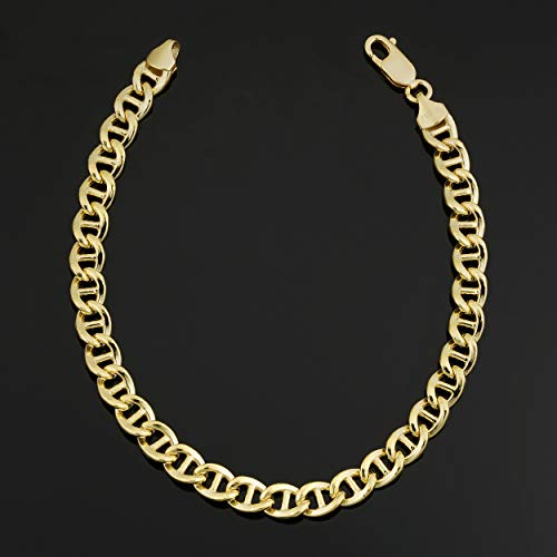Solid 14k Yellow Gold Mariner Link Bracelet for Men (6.8 mm, 9 inch)