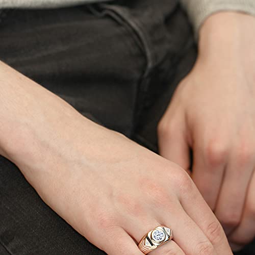 Gem Stone King 8MM Round Gemstone Birthstone Ring For Men | 925 Sterling Silver | Round 8MM | Available in Size 7, 8, 9, 10, 11, 12, 13 | White Zirconia | Size 7