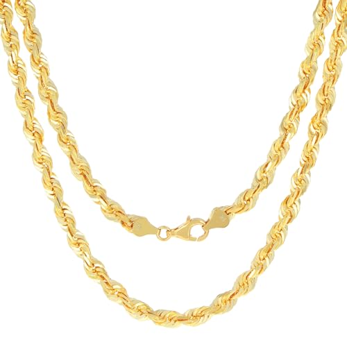 Nuragold 10k Real Yellow Gold Rope Chain 6mm Solid Diamond Cut Men Necklace - 26"