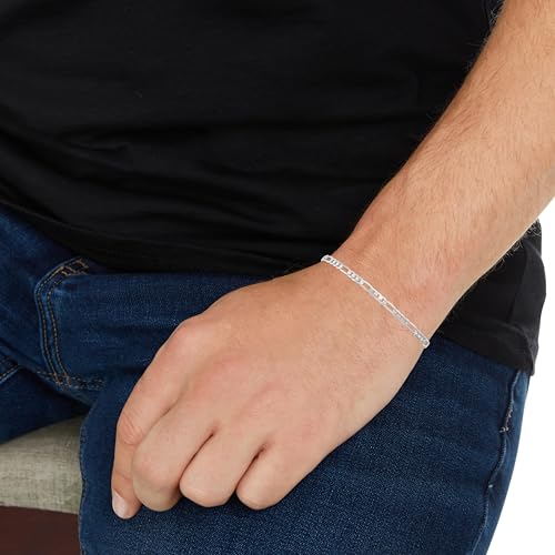 Floreo 14k White Gold 3.8mm Solid Figaro Chain Bracelet 8 Inch