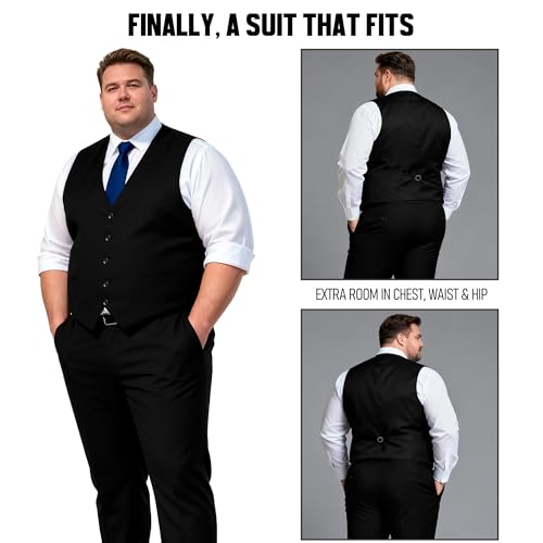 GATMSTZ 3 Piece Suits for Men Big and Tall Regular Fit Blazer Men Tuxedo Suit Set Classic Fit Jacket Vest Pants (Black,56L)
