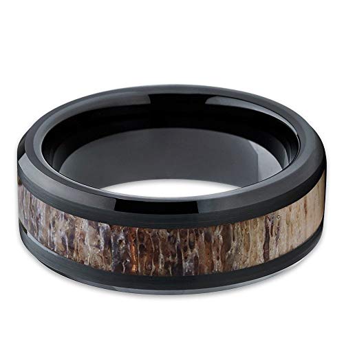 Silly Kings 8mm Black Tungsten Carbide Wedding Band Deer Antler Ring Design Comfort Fit (12.5)