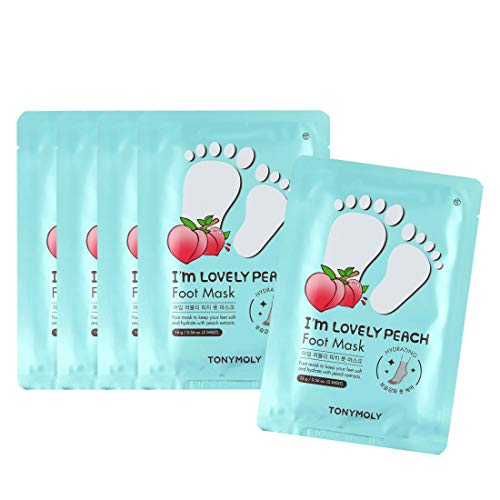 TONYMOLY Lovely Peach Foot Mask Boots - Korean Foot Care Treatment Set, 5pk