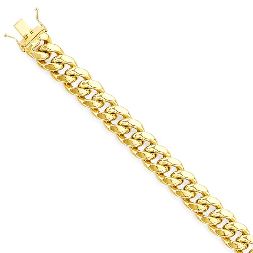 14k REAL Yellow Gold 12mm Hollow Miami Cuban Chain Bracelet with Box Lock Clasp - 9"
