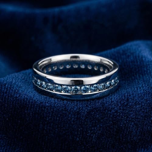 P3 POMPEII3 Pompeii Men's 1 1/5ct Blue Diamond Channel Set Eternity Ring 14K White Gold Wedding Band - Size 10.5