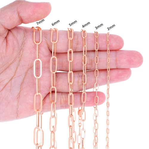 Nuragold 10k Real Rose Gold Paperclip 3mm Elongated Cable Link Necklace (16"-24") Dainty Italian Jewelry for Men & Women - 3mm,24"