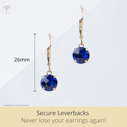 Solid 10K Yellow Gold White Opal Earrings for Women | October Birthstone White Dangle Earrings with Leverbacks | 8mm Round Hypoallergenic Gemstone Drop Dangling Earring by MAX + STONE