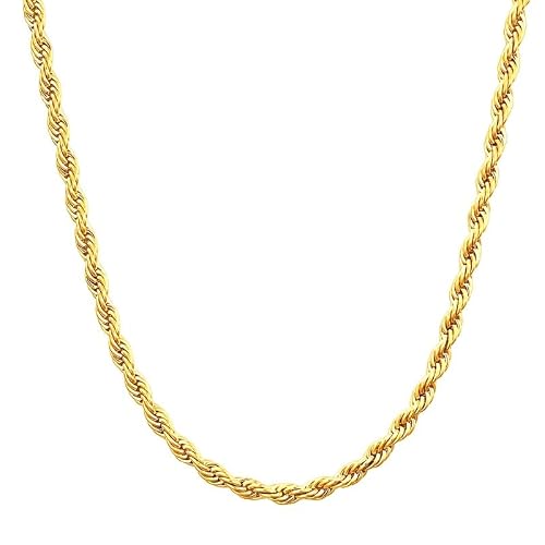 14K Solid Yellow Gold Twisted Rope Chain Necklace for Men Women 2mm18inch