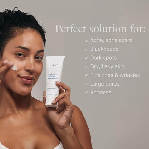 VASANTI BrightenUp! Exfoliator (120g) | Physical + Chemical Facial Exfoliator Scrub with Instant Results for Soft, Smooth and Radiant Skin | Enriched with Papaya, Microcrystals and Aloe | 99% Natural