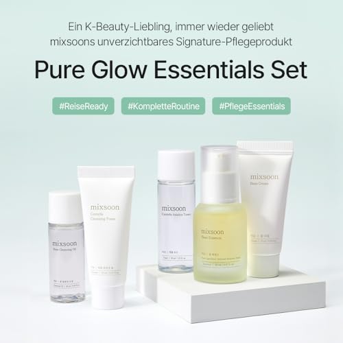 mixsoon Pure Glow Essentials Set - 5-Step Skincare Kit - Travel kit, Travel size kit, Hydrating Skincare Gift Set (15ml*1+20ml*3+30ml*1) Korean Glass Skin Care