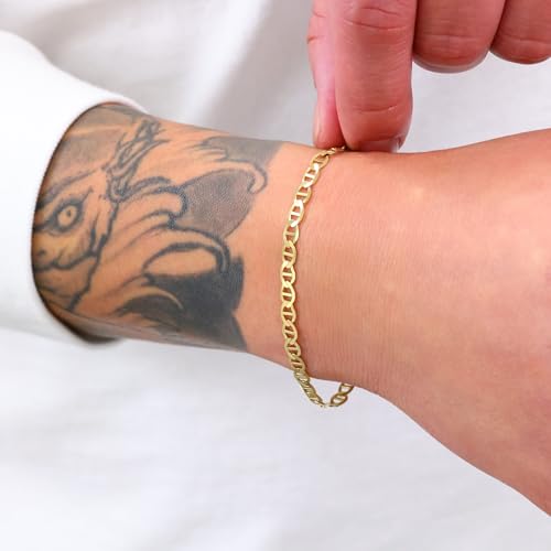 Nuragold 14K Real Yellow Gold 4mm Mariner Chain Solid Link Anchor Bracelet - 8.5"