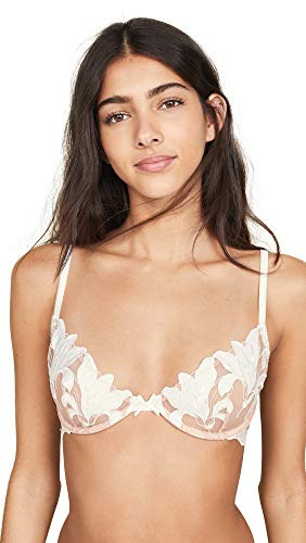 Fleur du Mal Women's Lily Lace Demi Bra, Ivory, Tan, Off White, Floral, 34D