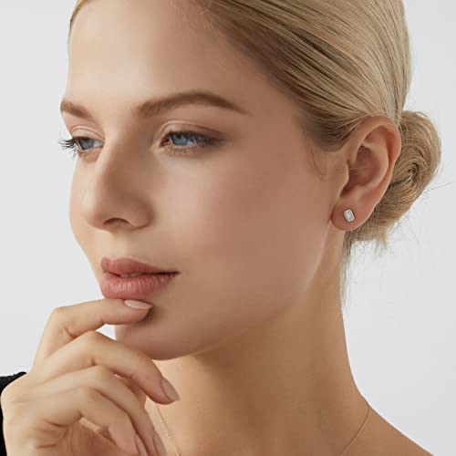 DIAMONBLISS 10K or 14K Real Solid Gold Stud Earrings for Women | White or Yellow Gold Emerald Cut Solitaire Studs | 0.5 to 4 Carat Cubic Zirconia CZ Diamond Simulant