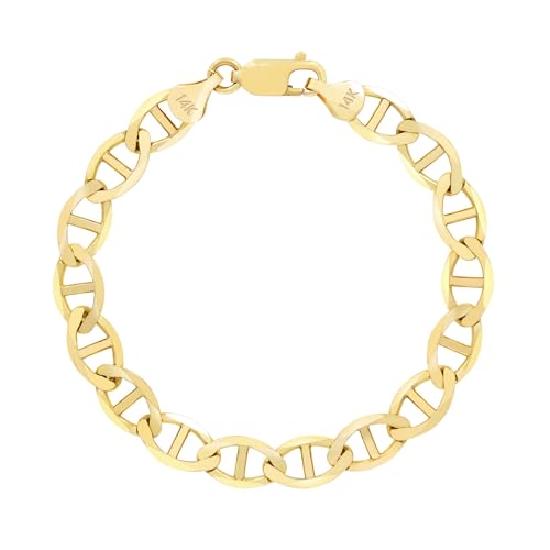 Nuragold 14K Real Yellow Gold Mariner Chain Solid Link Anchor Bracelet - 6mm,8.5"