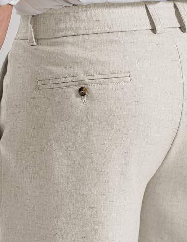 COOFANDY Men's Casual Shorts Pleated Front 9 Inch Inseam Linen Textured Business Dress Dressy Shorts Beige Cream
